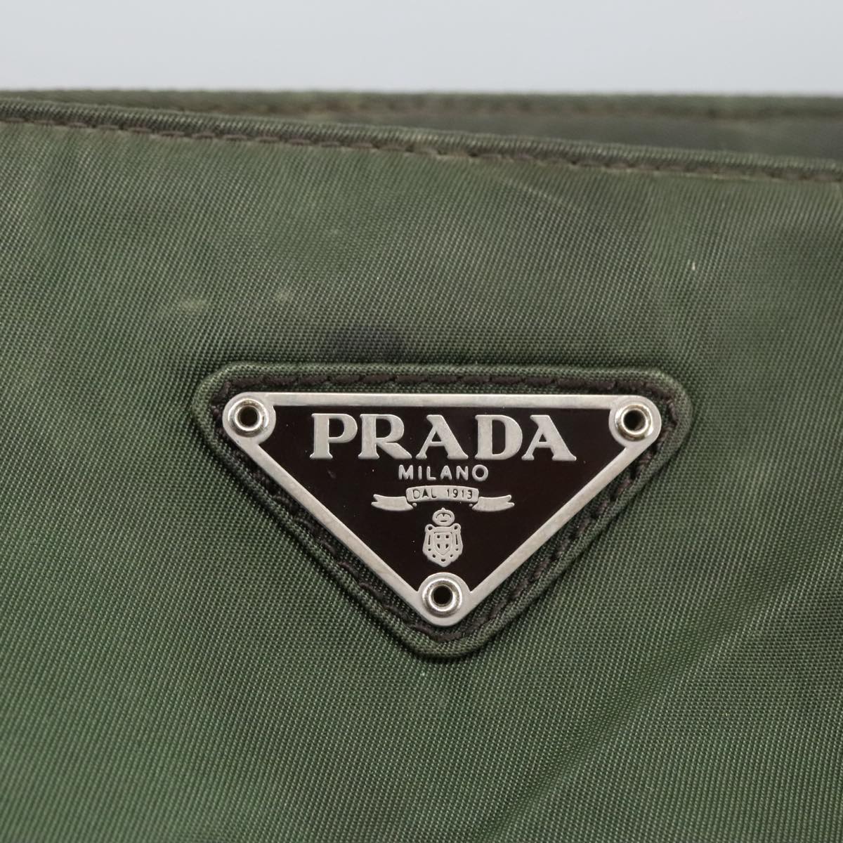 PRADA Hand Bag Nylon Khaki Silver Auth bs20371