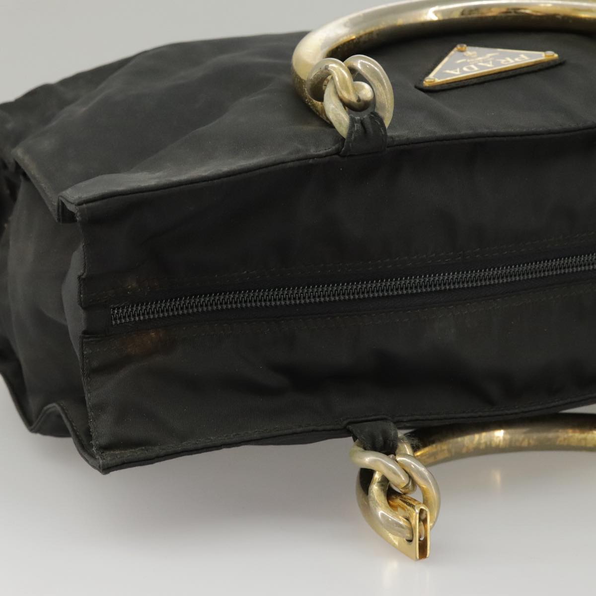 PRADA Hand Bag Nylon Black Gold Auth bs20372