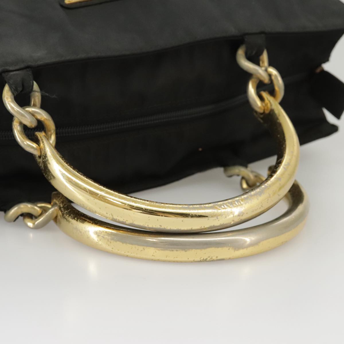 PRADA Hand Bag Nylon Black Gold Auth bs20372