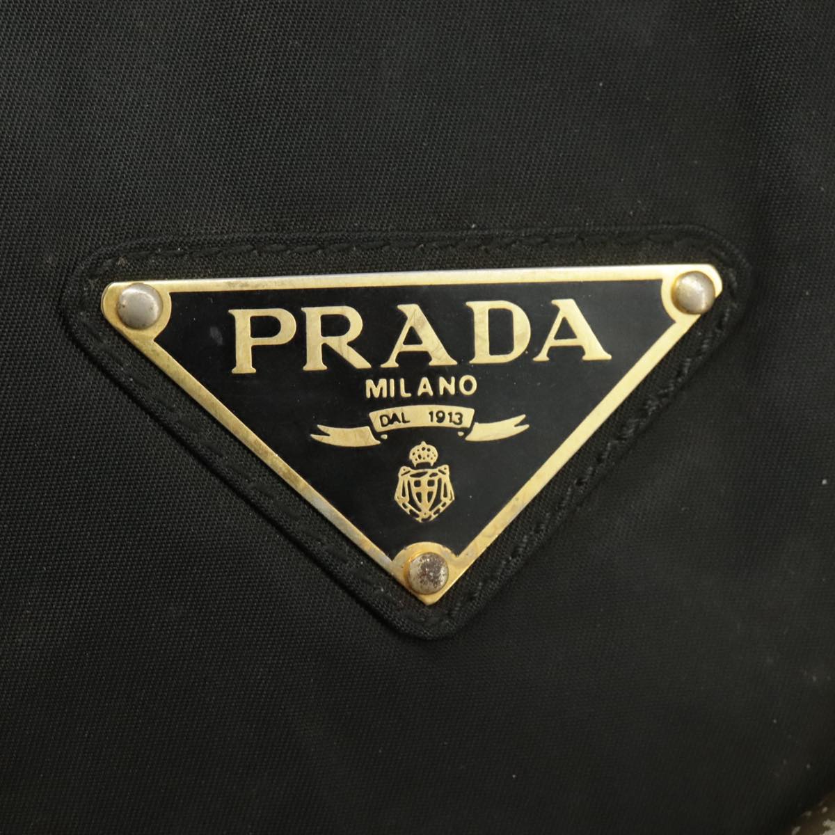 PRADA Hand Bag Nylon Black Gold Auth bs20372