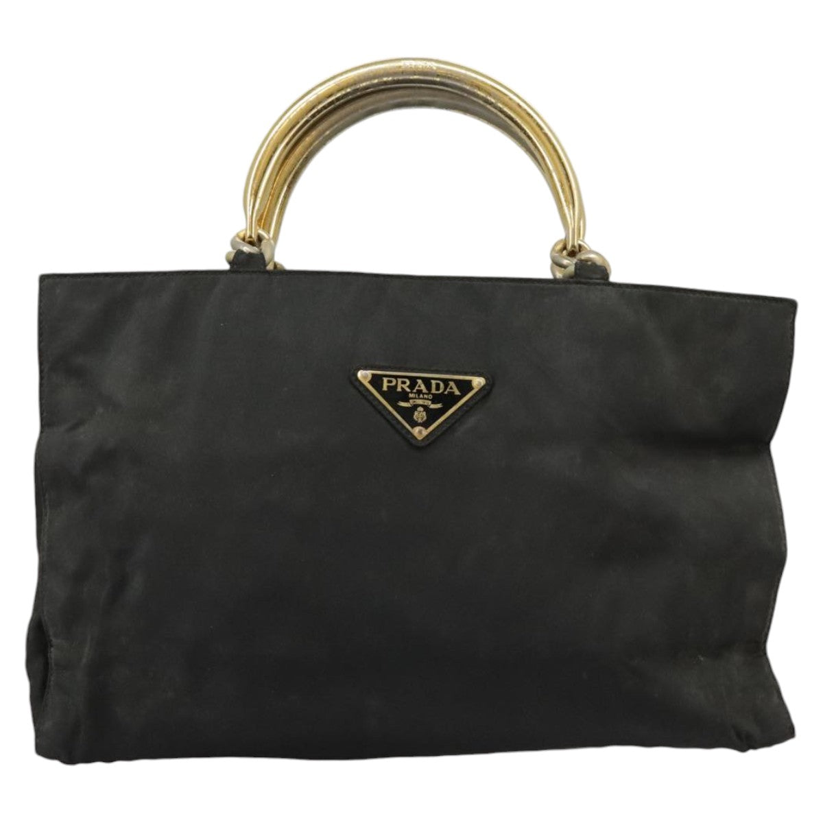 PRADA Hand Bag Nylon Black Gold Auth bs20372 - 0