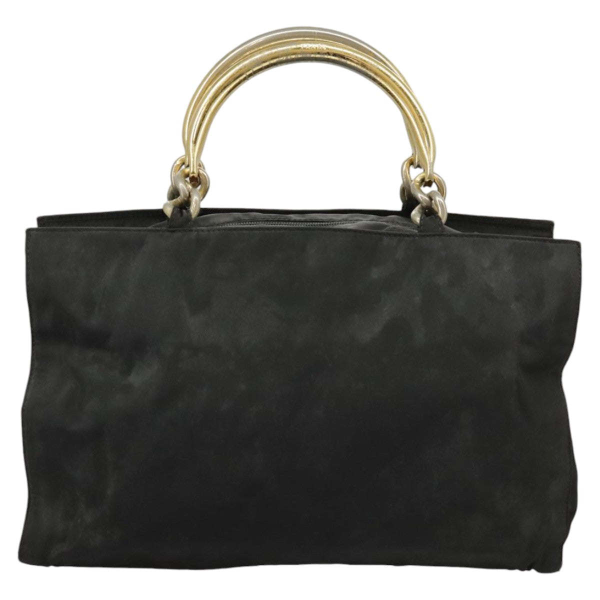 PRADA Hand Bag Nylon Black Gold Auth bs20372