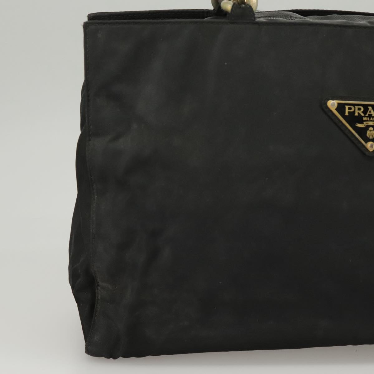 PRADA Hand Bag Nylon Black Gold Auth bs20372