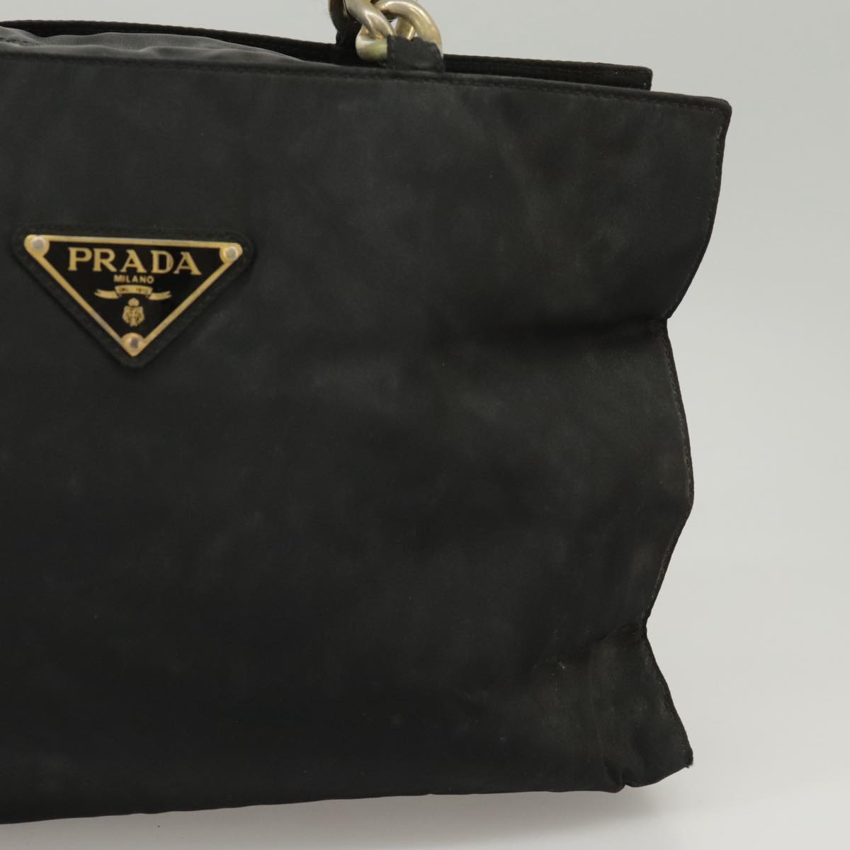 PRADA Hand Bag Nylon Black Gold Auth bs20372