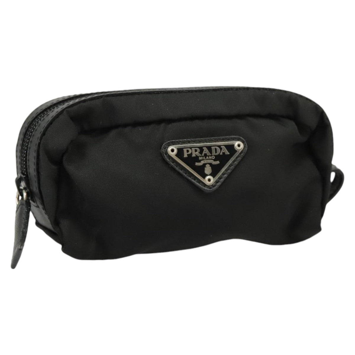 PRADA Pouch Nylon Black Silver Auth bs20375