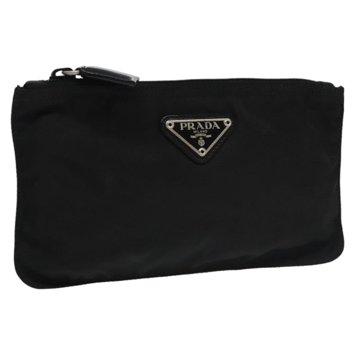 PRADA Pouch Nylon Black Silver Auth bs20376