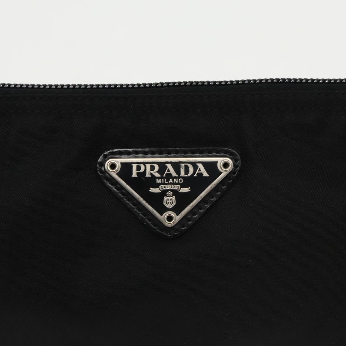 PRADA Pouch Nylon Black Silver Auth bs20376