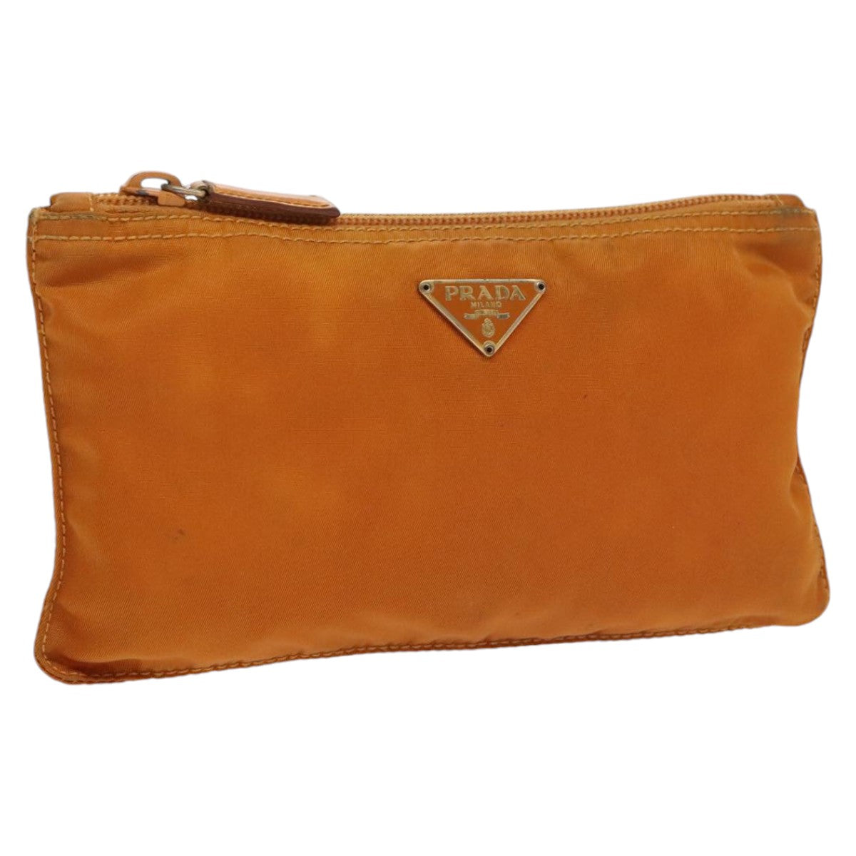 PRADA Pouch Nylon Orange Silver Auth bs20377