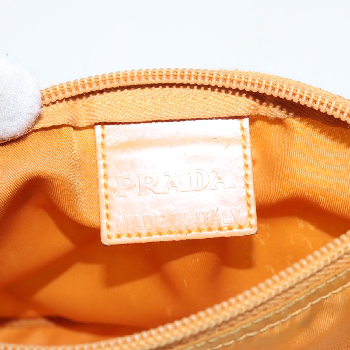 PRADA Pouch Nylon Orange Silver Auth bs20377