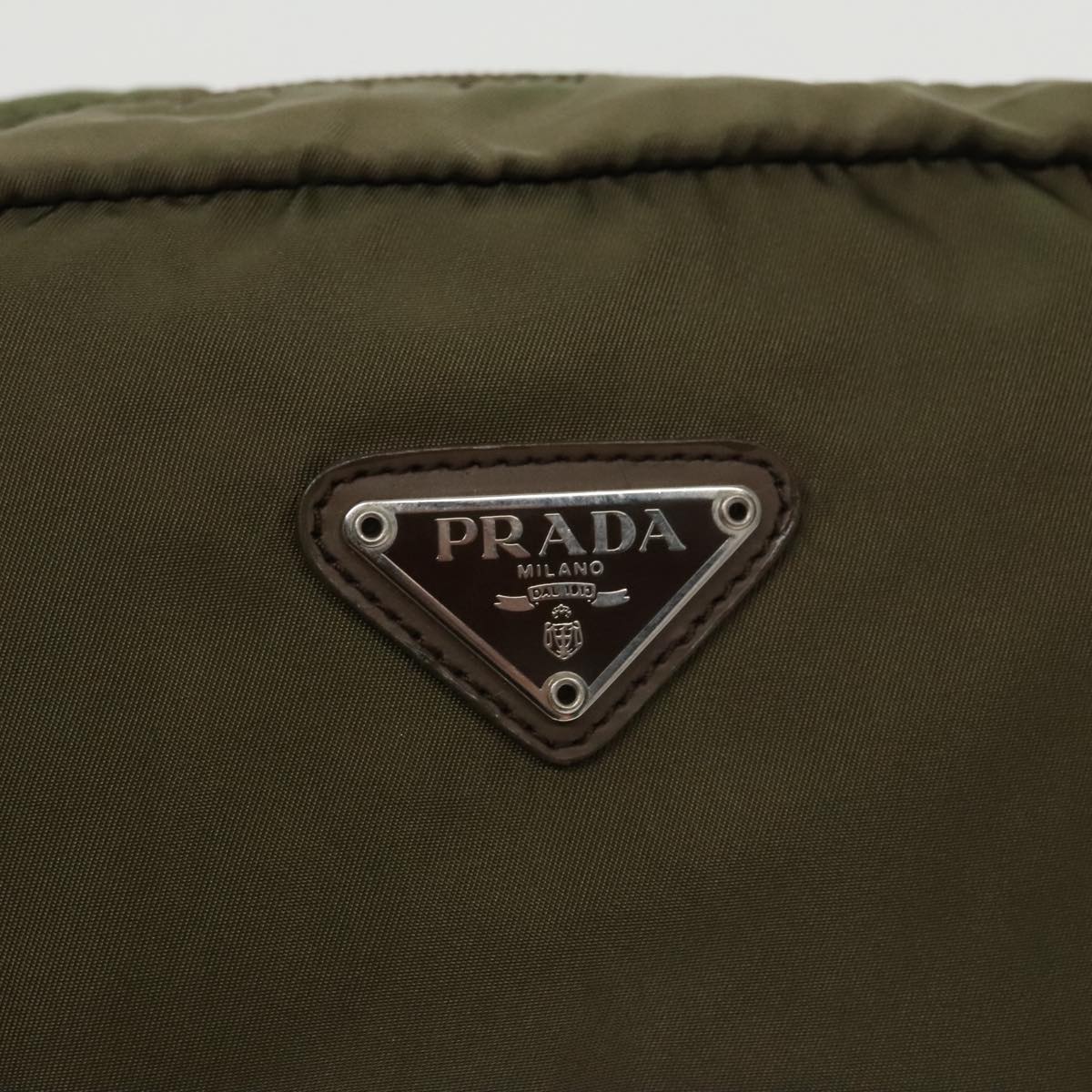 PRADA Pouch Nylon Khaki Silver Auth bs20379