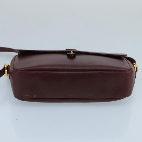 CARTIER Shoulder Bag Leather Bordeaux Gold Auth bs20383