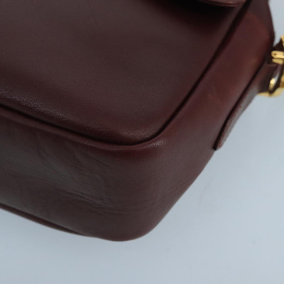 CARTIER Shoulder Bag Leather Bordeaux Gold Auth bs20383