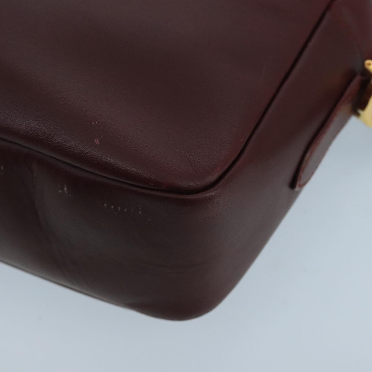 CARTIER Shoulder Bag Leather Bordeaux Gold Auth bs20383