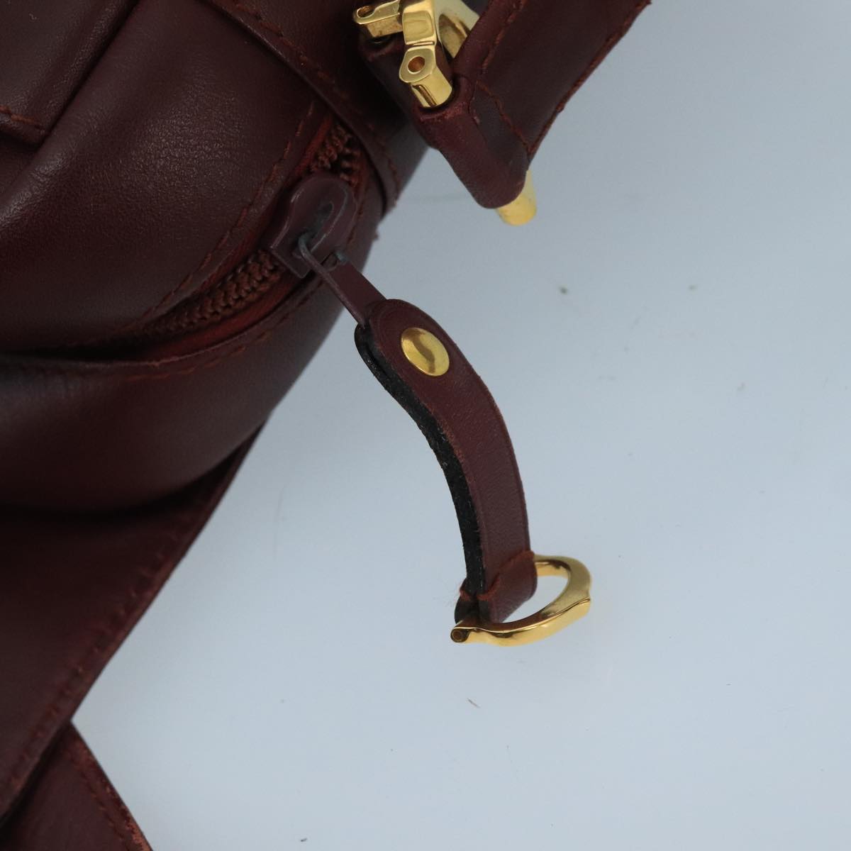 CARTIER Shoulder Bag Leather Bordeaux Gold Auth bs20383