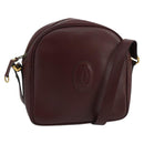 CARTIER Shoulder Bag Leather Bordeaux Gold Auth bs20384-1