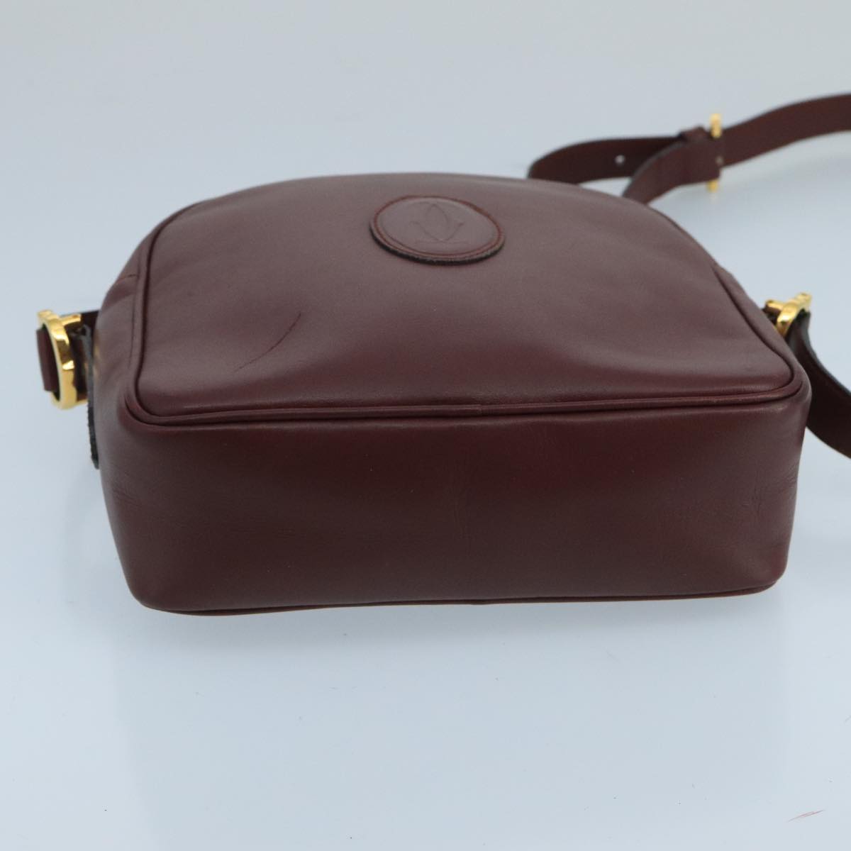 CARTIER Shoulder Bag Leather Bordeaux Gold Auth bs20384