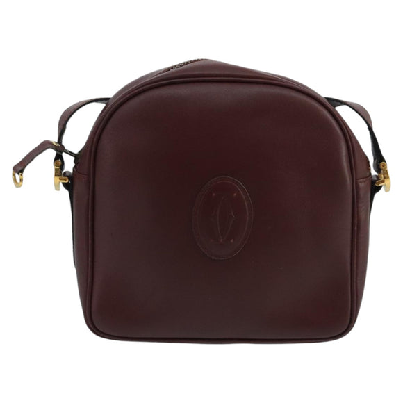 CARTIER Shoulder Bag Leather Bordeaux Gold Auth bs20384