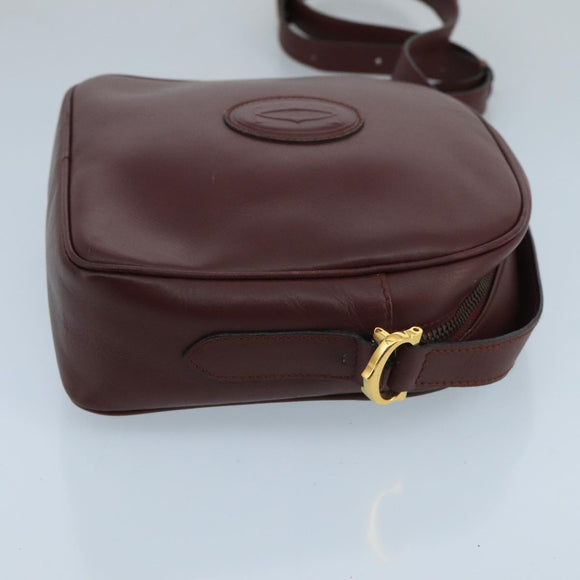 CARTIER Shoulder Bag Leather Bordeaux Gold Auth bs20384