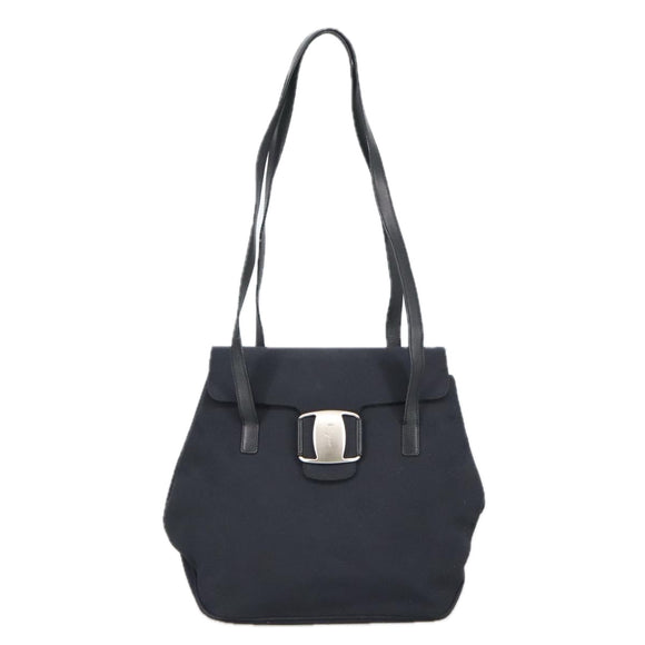 Salvatore Ferragamo Shoulder Bag Canvas Black Silver Auth bs20386