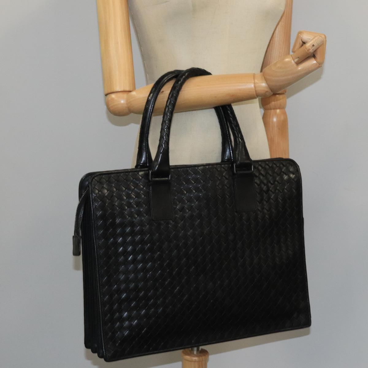 BOTTEGA VENETA INTRECCIATO Business Bag Leather Black Auth bs20387