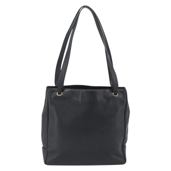 CHANEL COCO Mark Tote Bag Caviar Skin Black Gold CC Auth bs20388