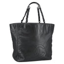 CHANEL COCO Mark Chain Tote Bag Lamb Skin Black CC Auth bs20389-1