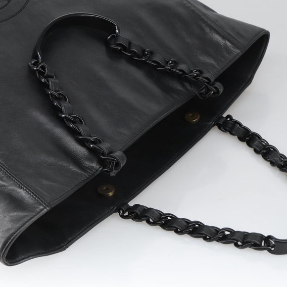 CHANEL COCO Mark Chain Tote Bag Lamb Skin Black CC Auth bs20389