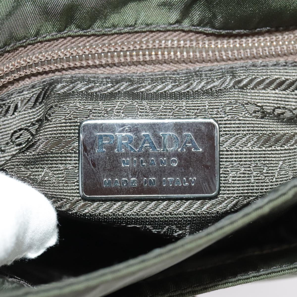 PRADA Shoulder Bag Nylon Leather Khaki Auth bs20408