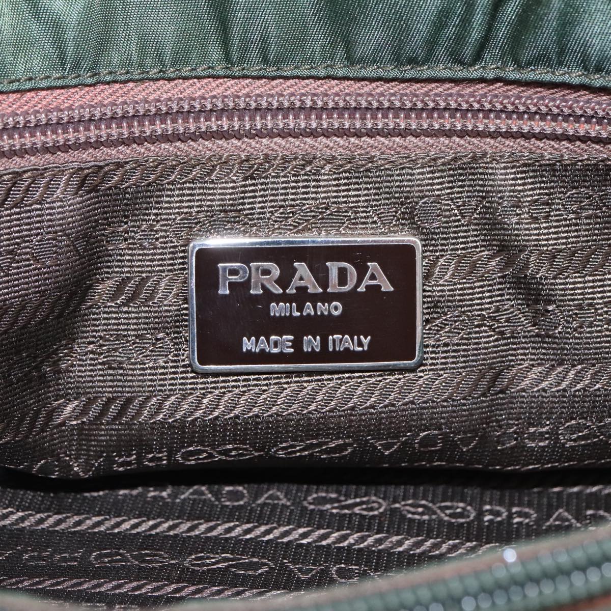 PRADA Hand Bag Nylon Khaki Auth bs20429