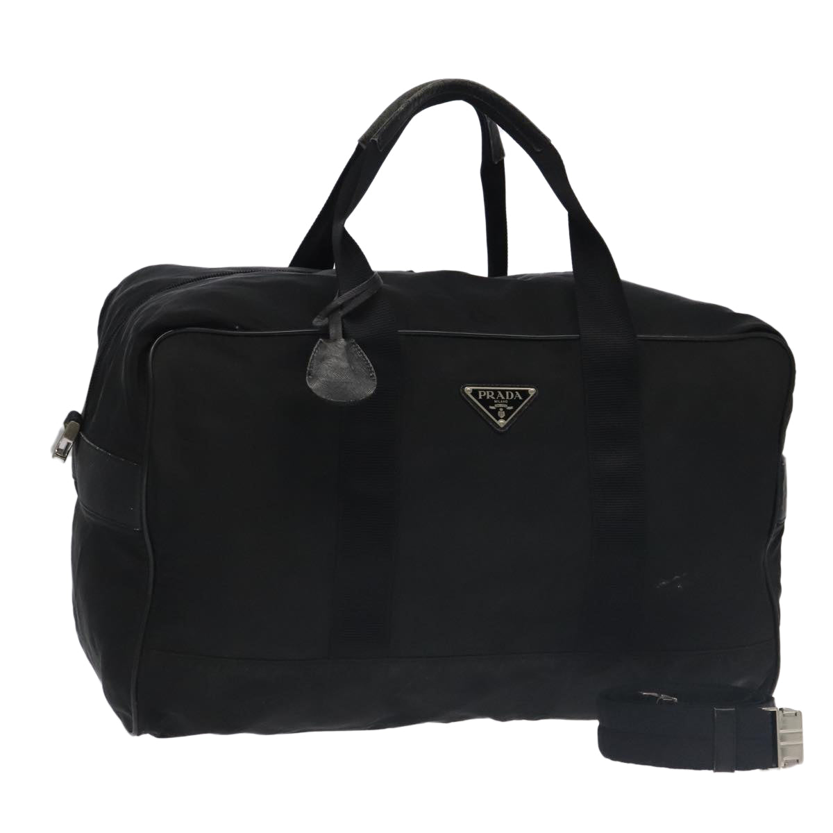 PRADA Boston Bag Nylon 2way Black Silver Auth bs20431