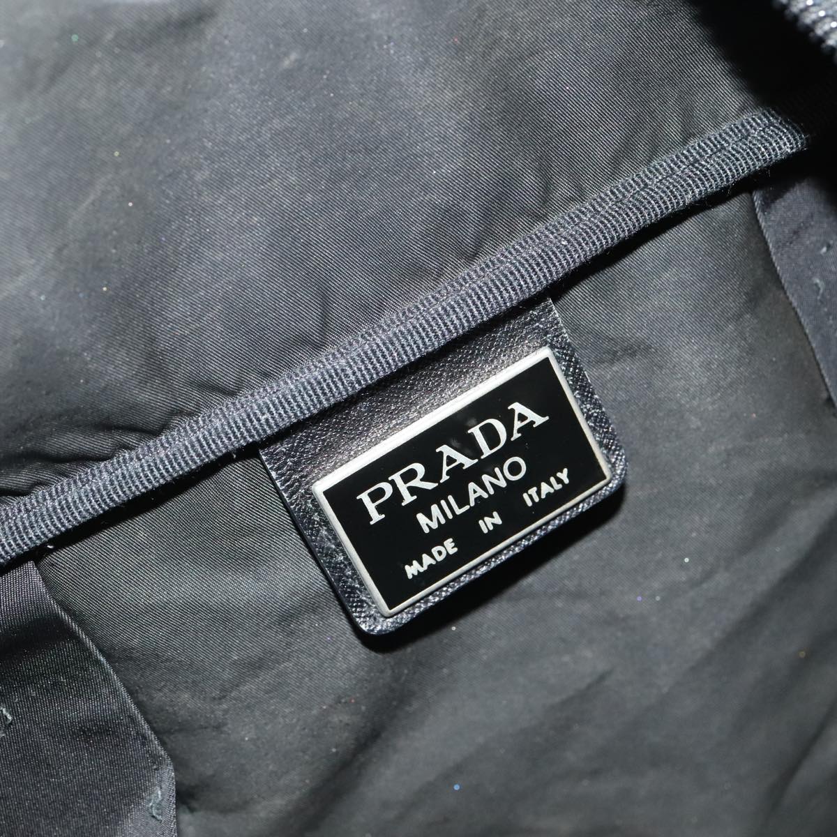 PRADA Boston Bag Nylon 2way Black Silver Auth bs20431