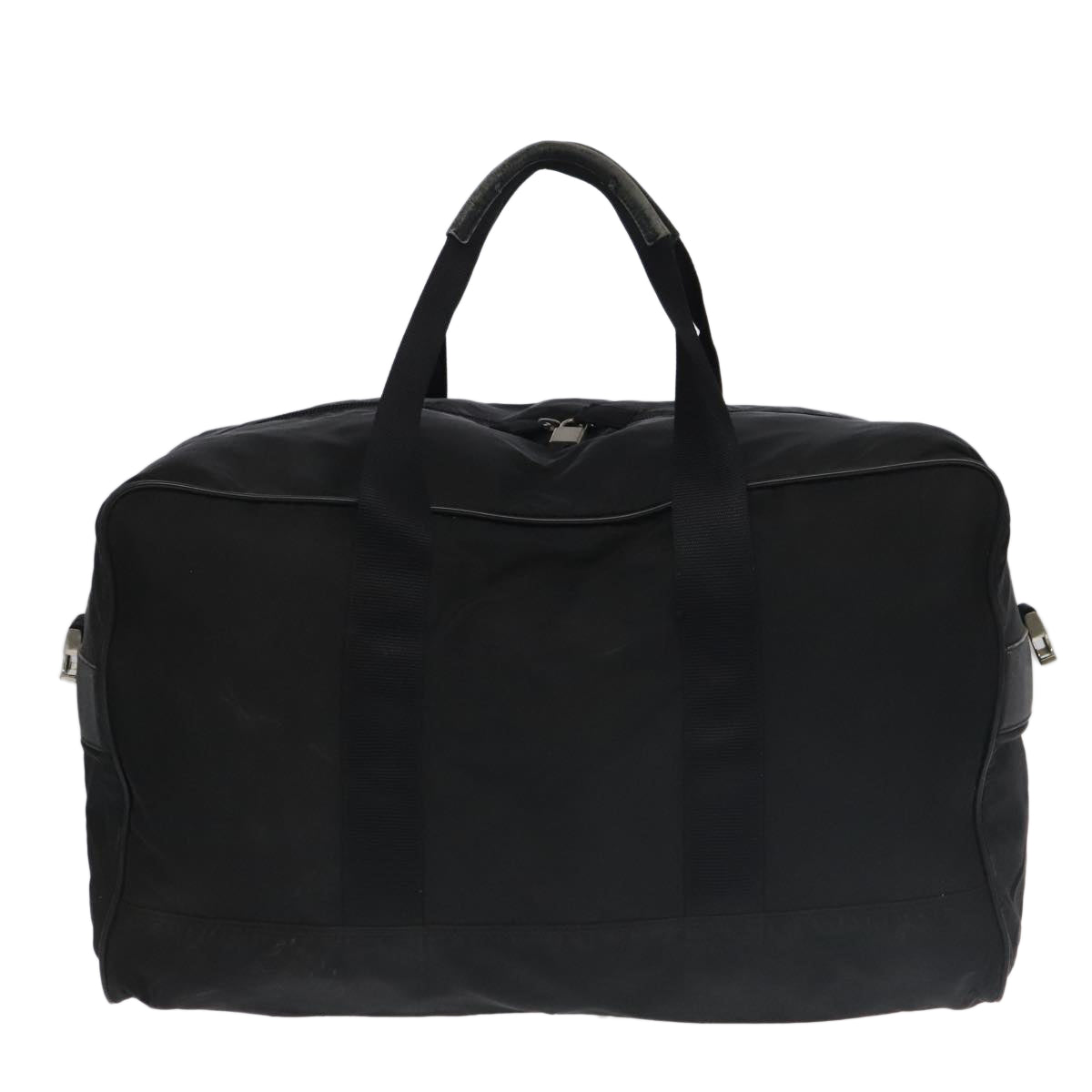 PRADA Boston Bag Nylon 2way Black Silver Auth bs20431