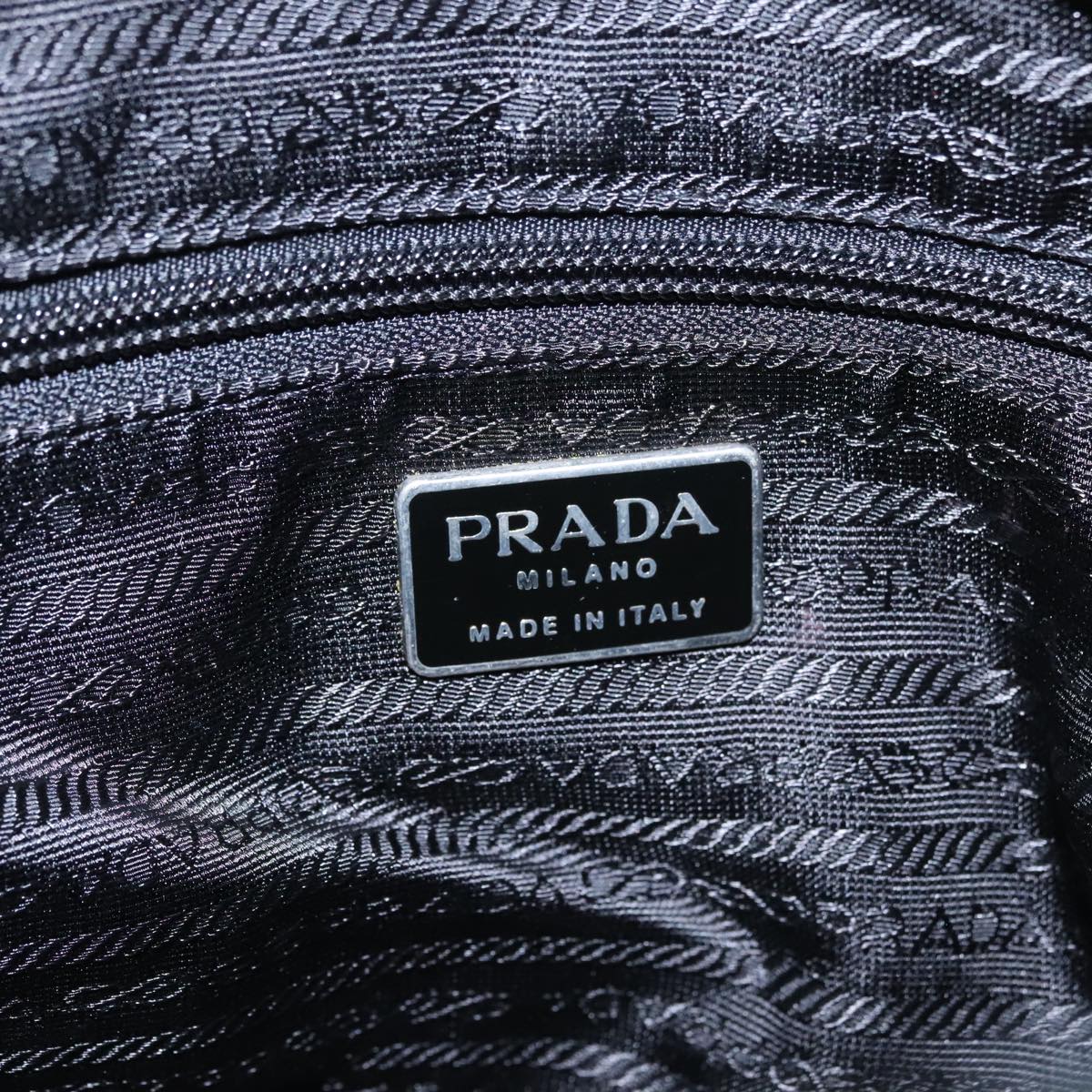 PRADA Hand Bag Nylon Black Silver Auth bs20433