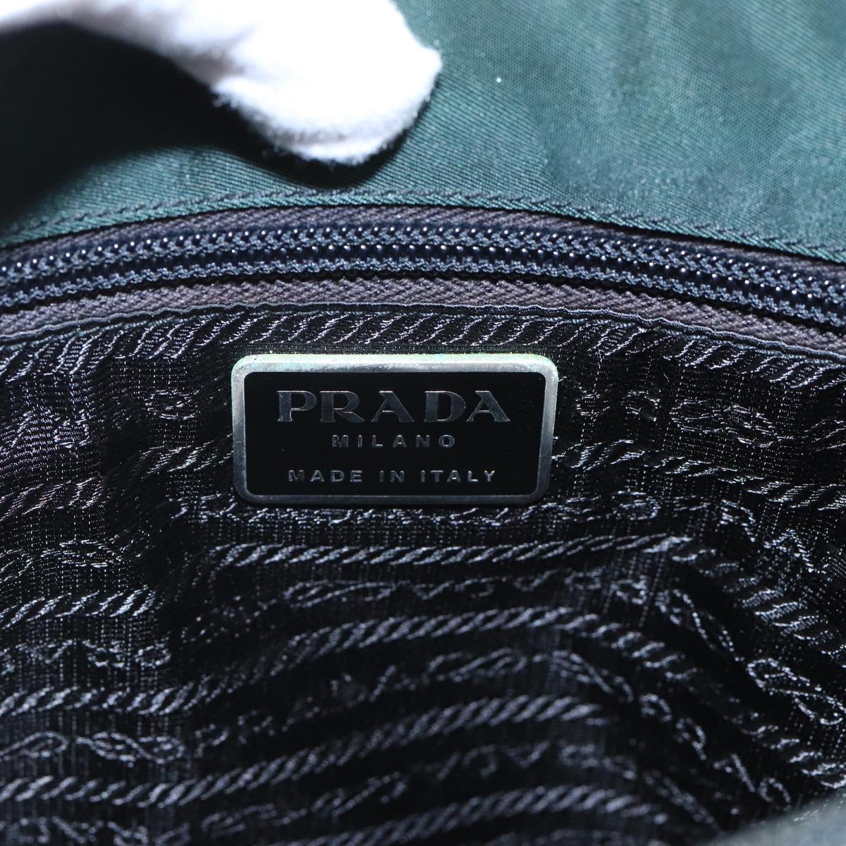 PRADA Tote Bag Nylon Green Silver Auth bs20497