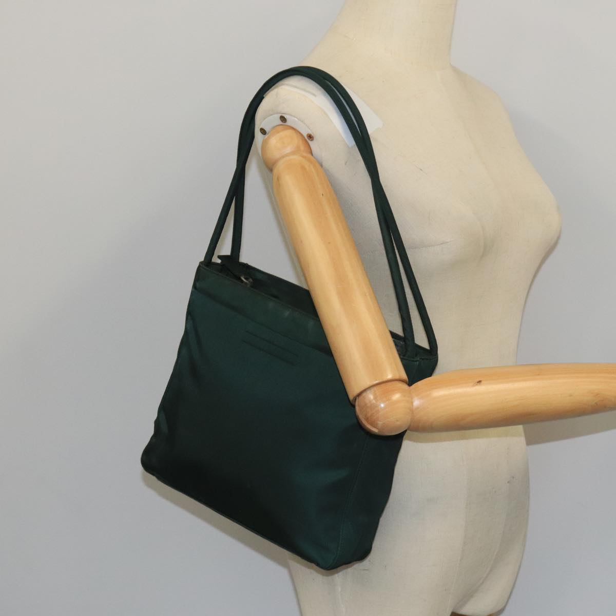 PRADA Tote Bag Nylon Green Silver Auth bs20497