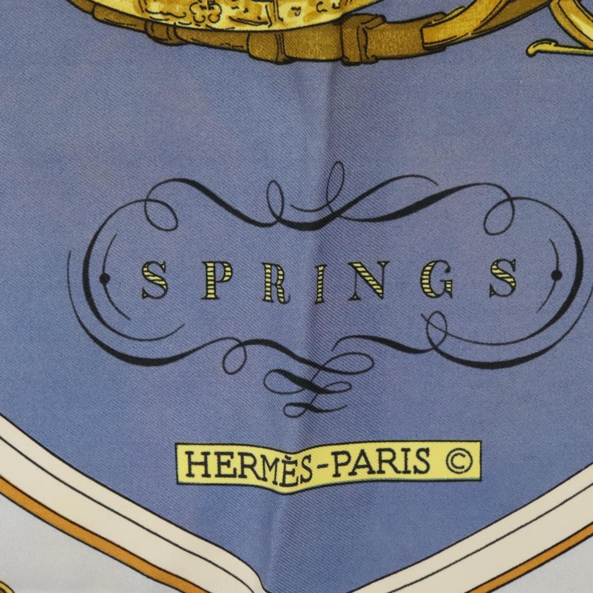 HERMES Carre 90 Scarf ""SPRINGS""  Silk Blue Light Blue Auth bs20514