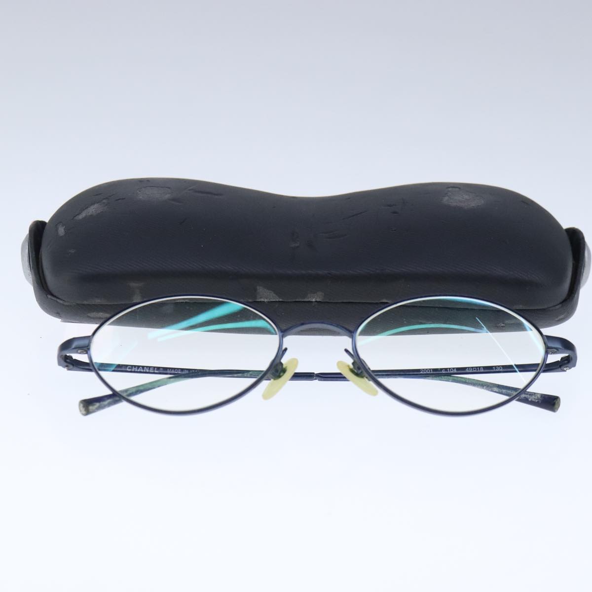 CHANEL Glasses plastic Blue CC Auth bs20521