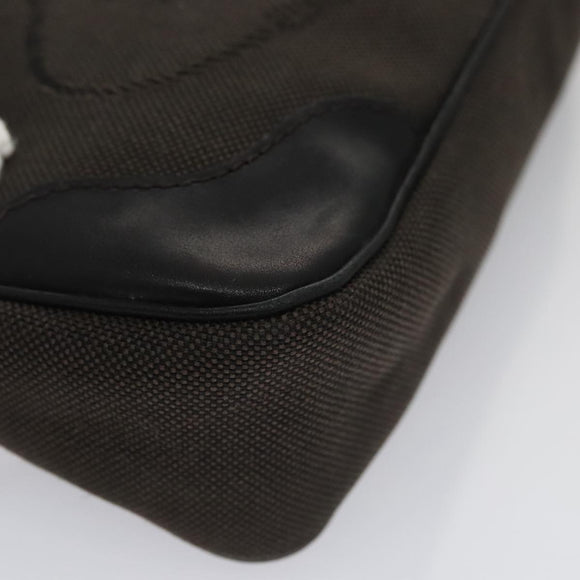 PRADA Pouch Canvas Leather Brown Silver Auth bs20555