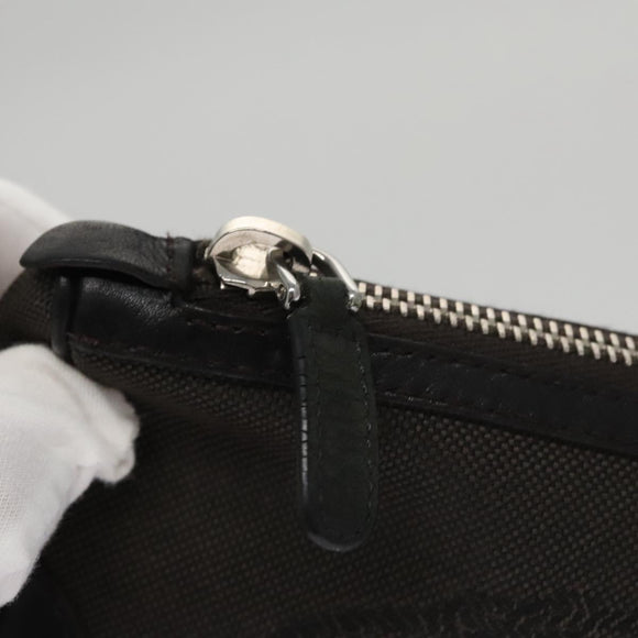 PRADA Pouch Canvas Leather Brown Silver Auth bs20555