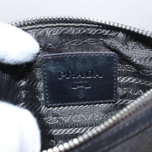 PRADA Pouch Canvas Leather Brown Silver Auth bs20555