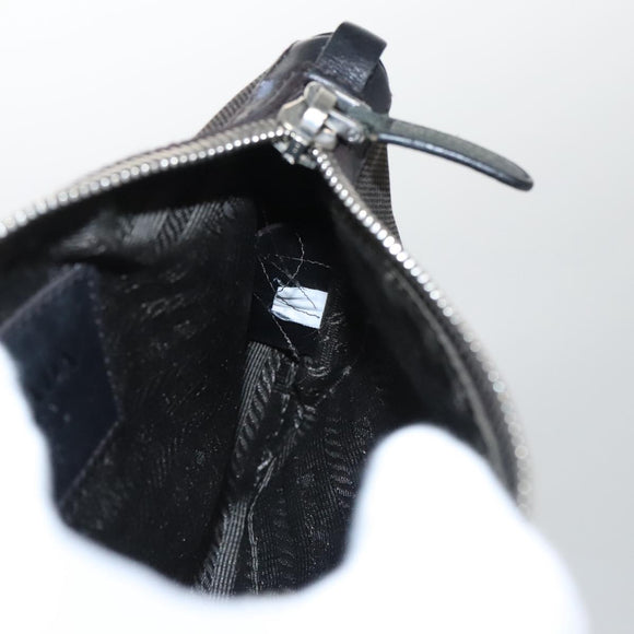 PRADA Pouch Canvas Leather Brown Silver Auth bs20555