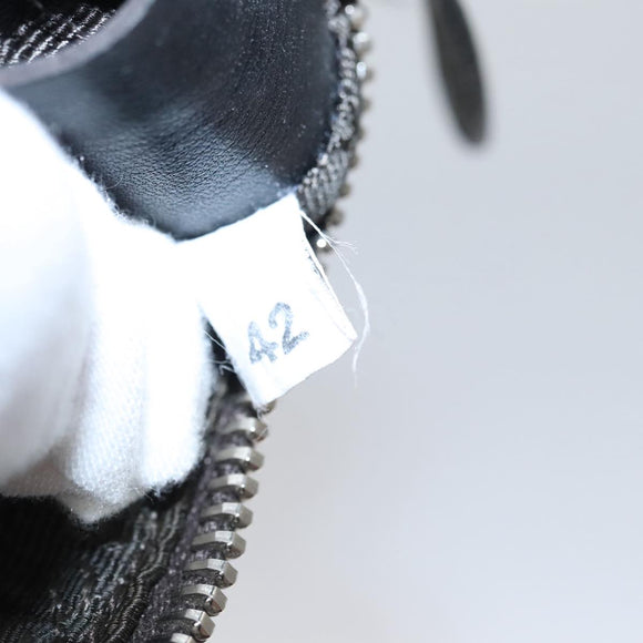 PRADA Pouch Canvas Leather Brown Silver Auth bs20555