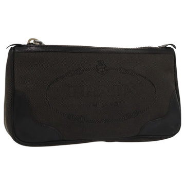 PRADA Pouch Canvas Leather Brown Silver Auth bs20555
