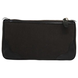 PRADA Pouch Canvas Leather Brown Silver Auth bs20555 - 0
