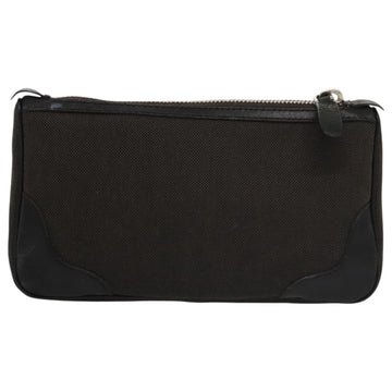 PRADA Pouch Canvas Leather Brown Silver Auth bs20555 - 0