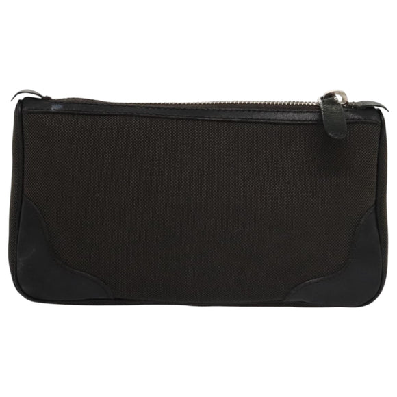 PRADA Pouch Canvas Leather Brown Silver Auth bs20555
