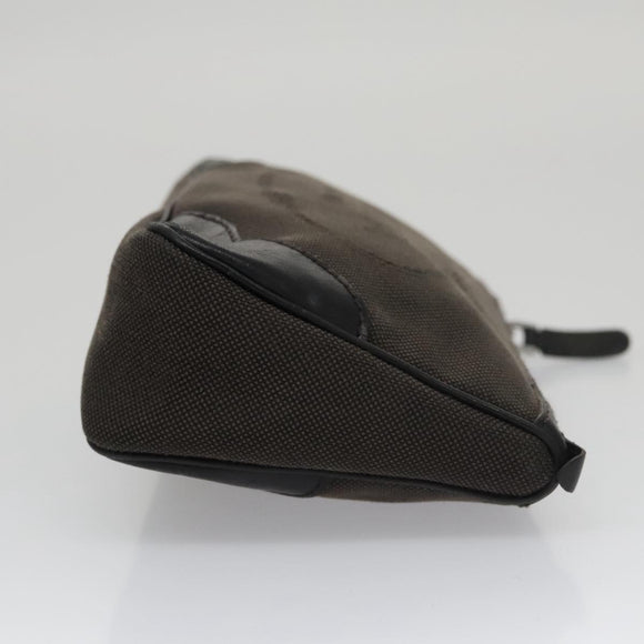 PRADA Pouch Canvas Leather Brown Silver Auth bs20555