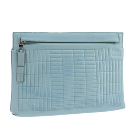 LOEWE Anagram Clutch Bag Leather Light Blue Auth bs20557