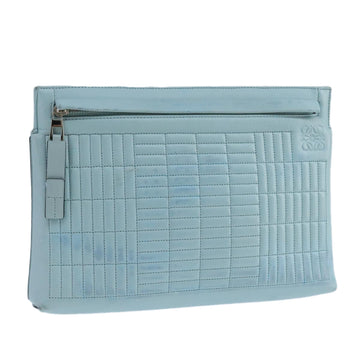 LOEWE Anagram Clutch Bag Leather Light Blue Auth bs20557