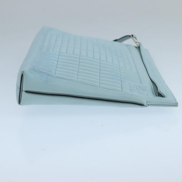 LOEWE Anagram Clutch Bag Leather Light Blue Auth bs20557